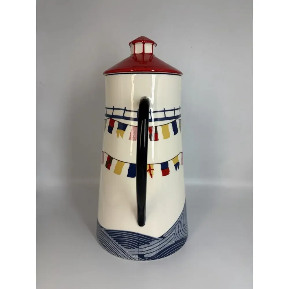 Set of 3 Anthropologie Maritime Lighthouse Jug Pitcher Butter Keep Salt Pepper
